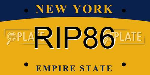 RIP86 New York License Plate