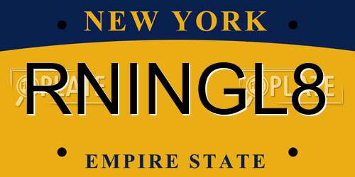 RNINGL8 New York License Plate