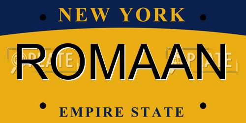 ROMAAN New York License Plate