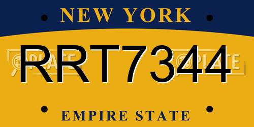 RRT7344 New York License Plate