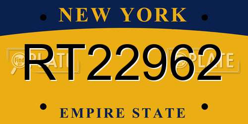 RT22962 New York License Plate