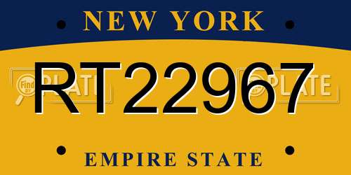 RT22967 New York License Plate