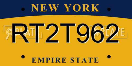 RT2T962 New York License Plate