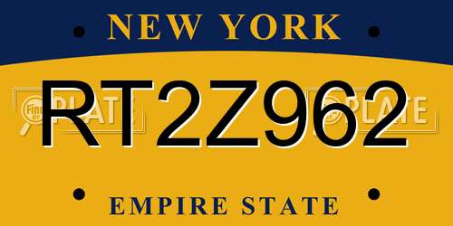 RT2Z962 New York License Plate