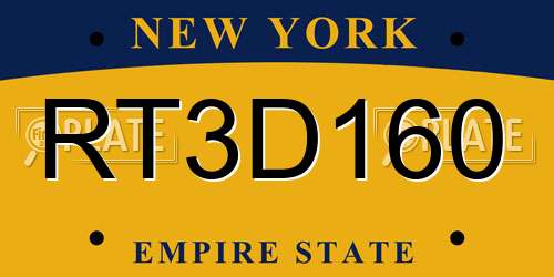 RT3D160 New York License Plate