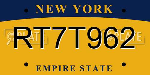 RT7T962 New York License Plate