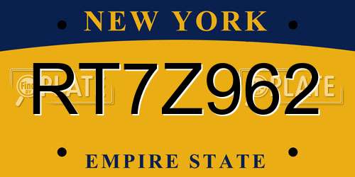 RT7Z962 New York License Plate