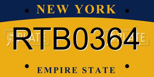 RTB0364 New York License Plate