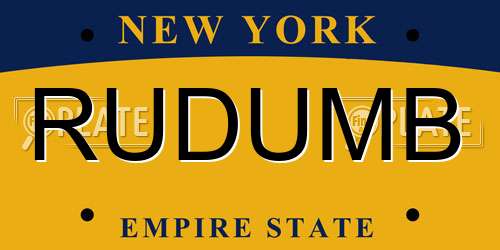 RUDUMB New York License Plate