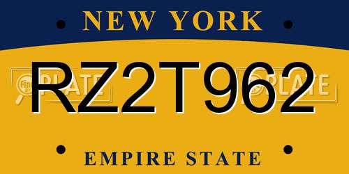 RZ2T962 New York License Plate