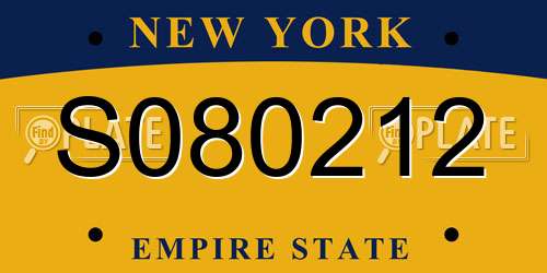 S080212 New York License Plate