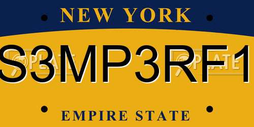 S3MP3RF1 New York License Plate
