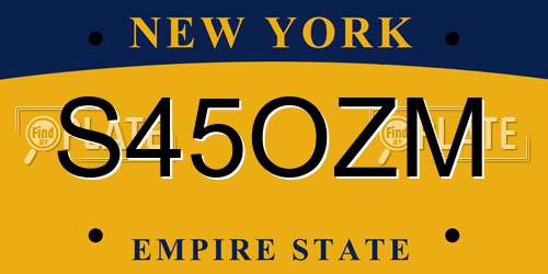 S45OZM New York License Plate