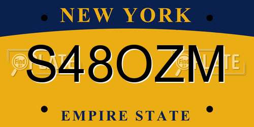 S48OZM New York License Plate