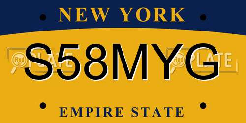 S58MYG New York License Plate