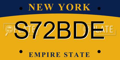 S72BDE New York License Plate