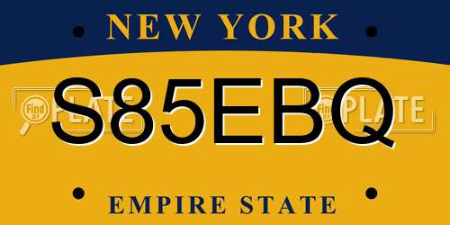 S85EBQ New York License Plate