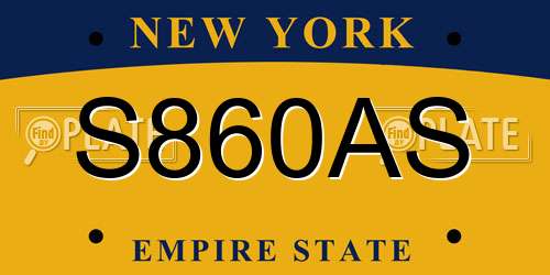 S860AS New York License Plate