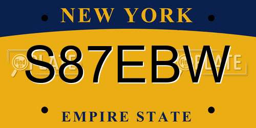 S87EBW New York License Plate