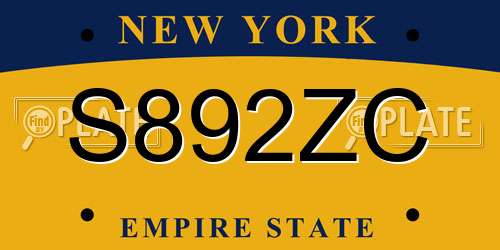 S892ZC New York License Plate