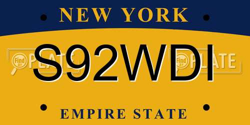 S92WDI New York License Plate