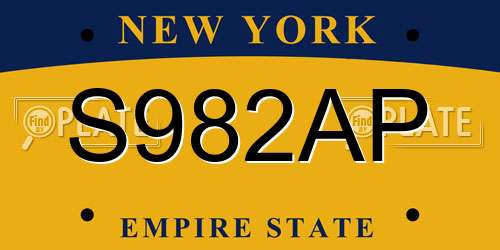 S982AP New York License Plate