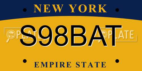 S98BAT New York License Plate