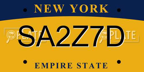 SA2Z7D New York License Plate