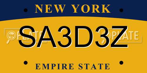 SA3D3Z New York License Plate