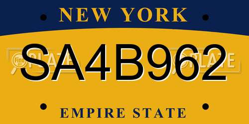 SA4B962 New York License Plate