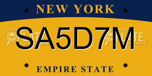 SA5D7M New York License Plate