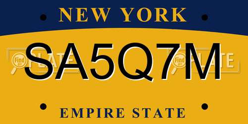 SA5Q7M New York License Plate