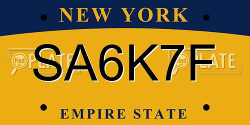 SA6K7F New York License Plate