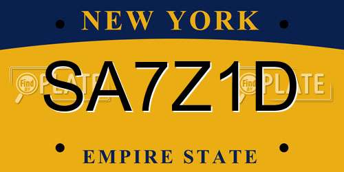 SA7Z1D New York License Plate
