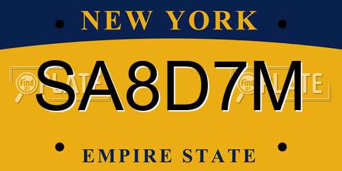 SA8D7M New York License Plate