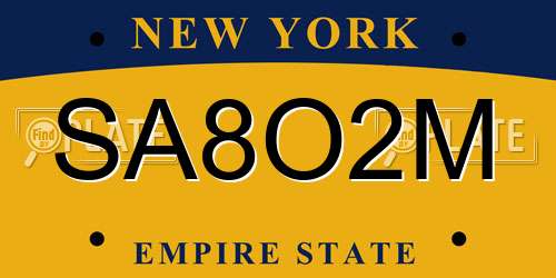 SA8O2M New York License Plate