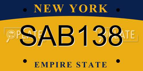 SAB138 New York License Plate