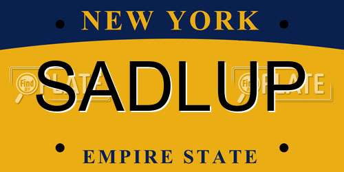 SADLUP New York License Plate