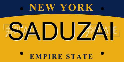 SADUZAI New York License Plate