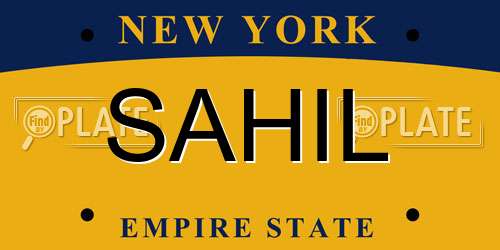SAHIL New York License Plate