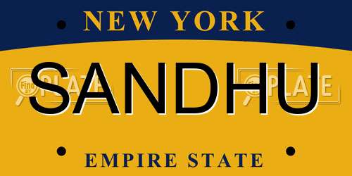 SANDHU New York License Plate
