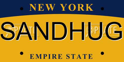 SANDHUG New York License Plate