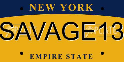 SAVAGE13 New York License Plate