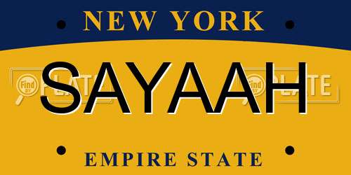 SAYAAH New York License Plate