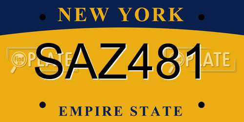 SAZ481 New York License Plate