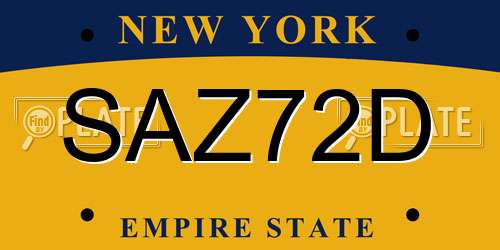 SAZ72D New York License Plate