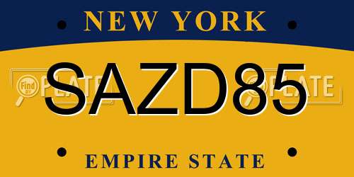 SAZD85 New York License Plate