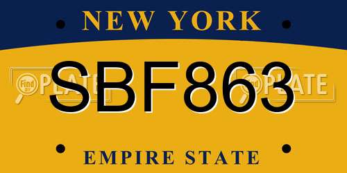SBF863 New York License Plate