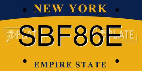 SBF86E New York License Plate