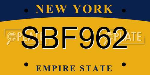 SBF962 New York License Plate